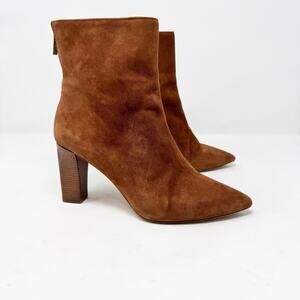 Lafayette 148 Edwin Suede Ankle Boots 8.5 Brown Block Heel